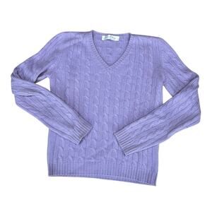 Isle of Skye Vintage Pastel Purple 100% Cashmere Cable Knit V-neck Sweater XS